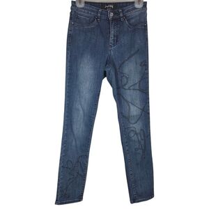 Joseph Ribkoff Blue Skinny Jeans With Black Sequin Embellishments Size 4